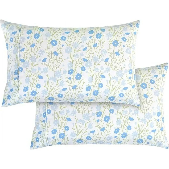 Ensemble de Draps 6 Pièces Elegant Comfort - Série 1500, Motifs Floraux Laurel Blue, Microfibre Ultra-Douce, Taille Queen – Image 6