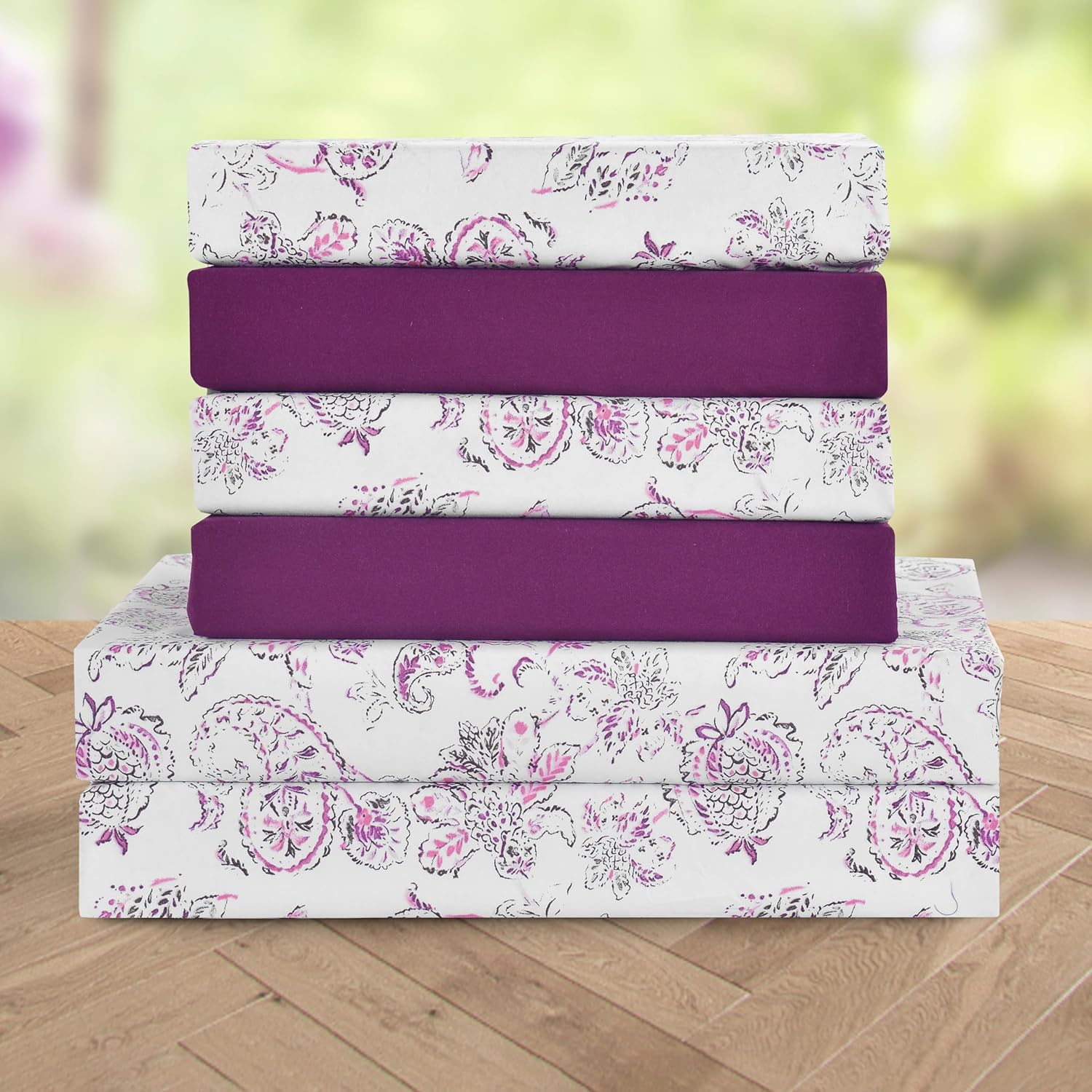 Ensemble de Draps 6 Pièces Elegant Comfort - Série 1500, Motif Paisley Purple, Microfibre ultra-douce, Taille King – Image 2