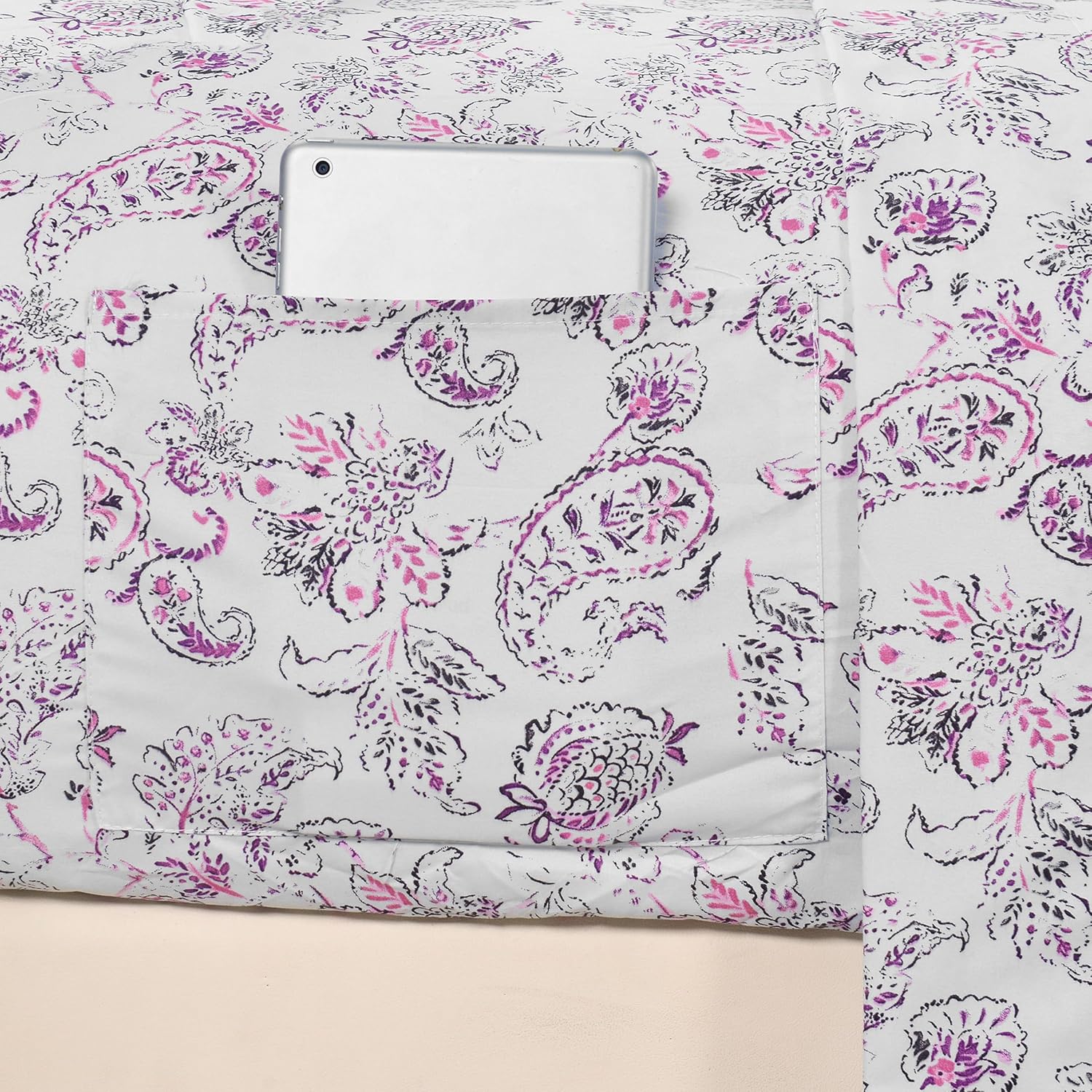 Ensemble de Draps 6 Pièces Elegant Comfort - Série 1500, Motif Paisley Purple, Microfibre ultra-douce, Taille King – Image 4