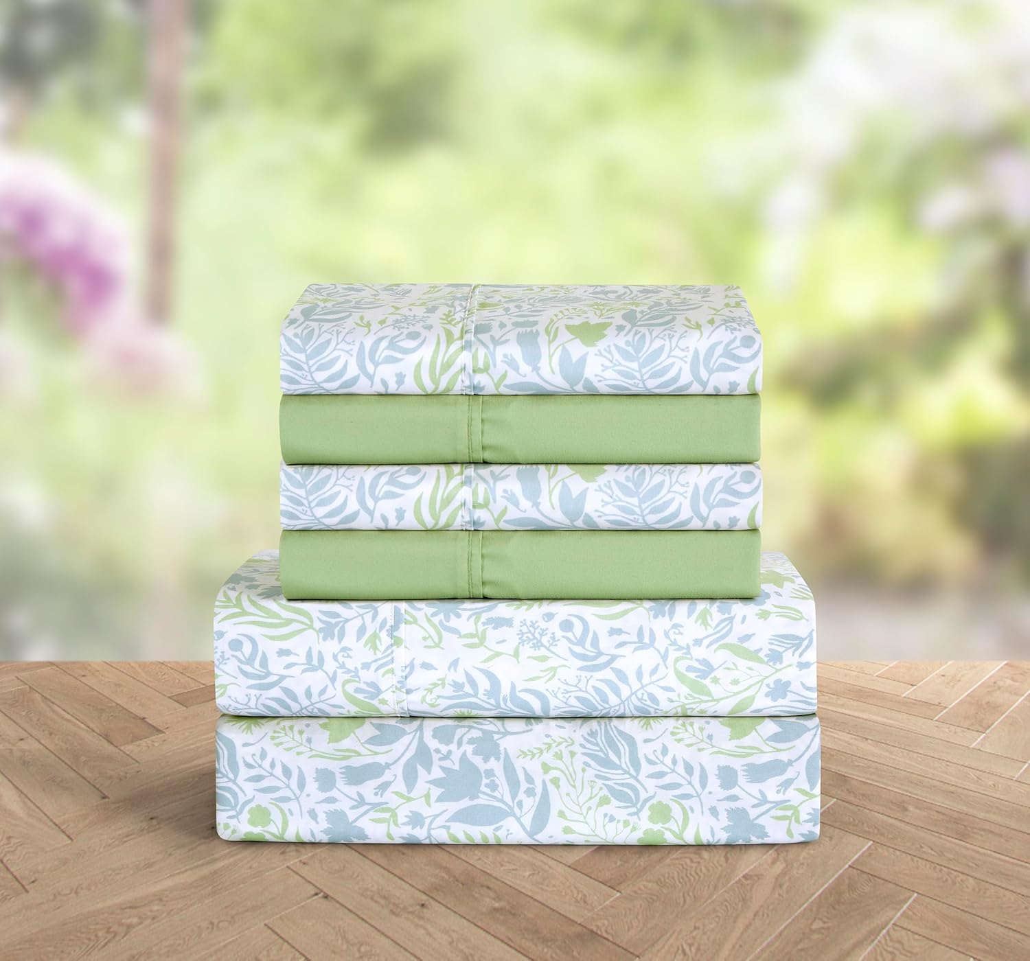Ensemble de Draps 6 Pièces Elegant Comfort - Série 1500, Motif Floral Anita Green, Microfibre Ultra-Douce, Taille King – Image 2
