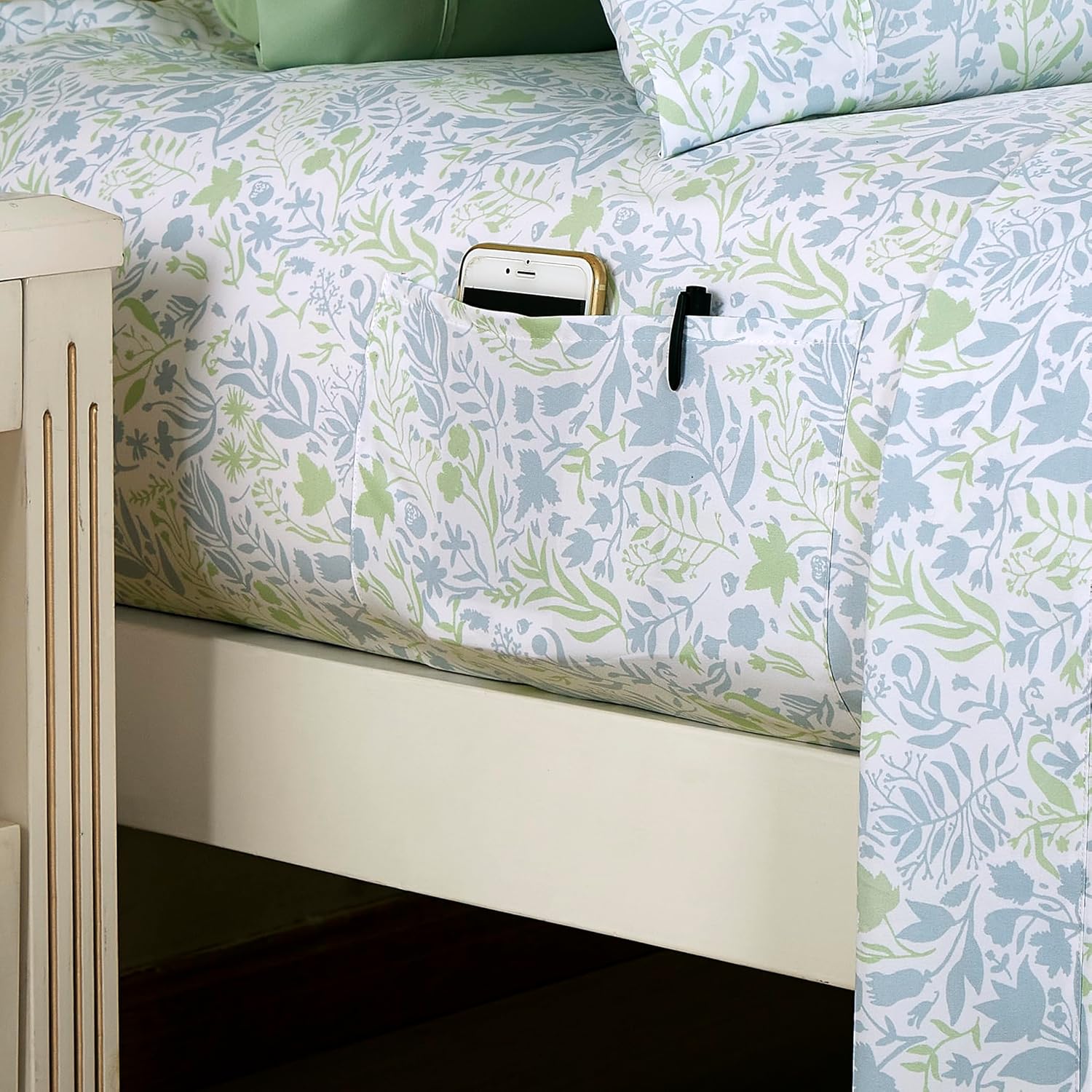 Ensemble de Draps 6 Pièces Elegant Comfort - Série 1500, Motif Floral Anita Green, Microfibre Ultra-Douce, Taille King – Image 3