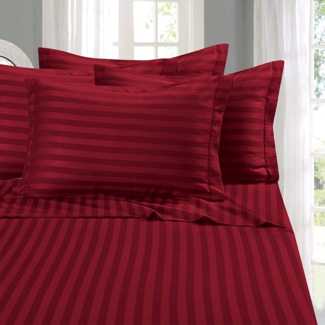 Ensemble de Draps 6 Pièces Elegant Comfort - Damassé à Rayures, Microfibre de Qualité Hôtelière, Couleur Aubergine, Taille King – Image 2