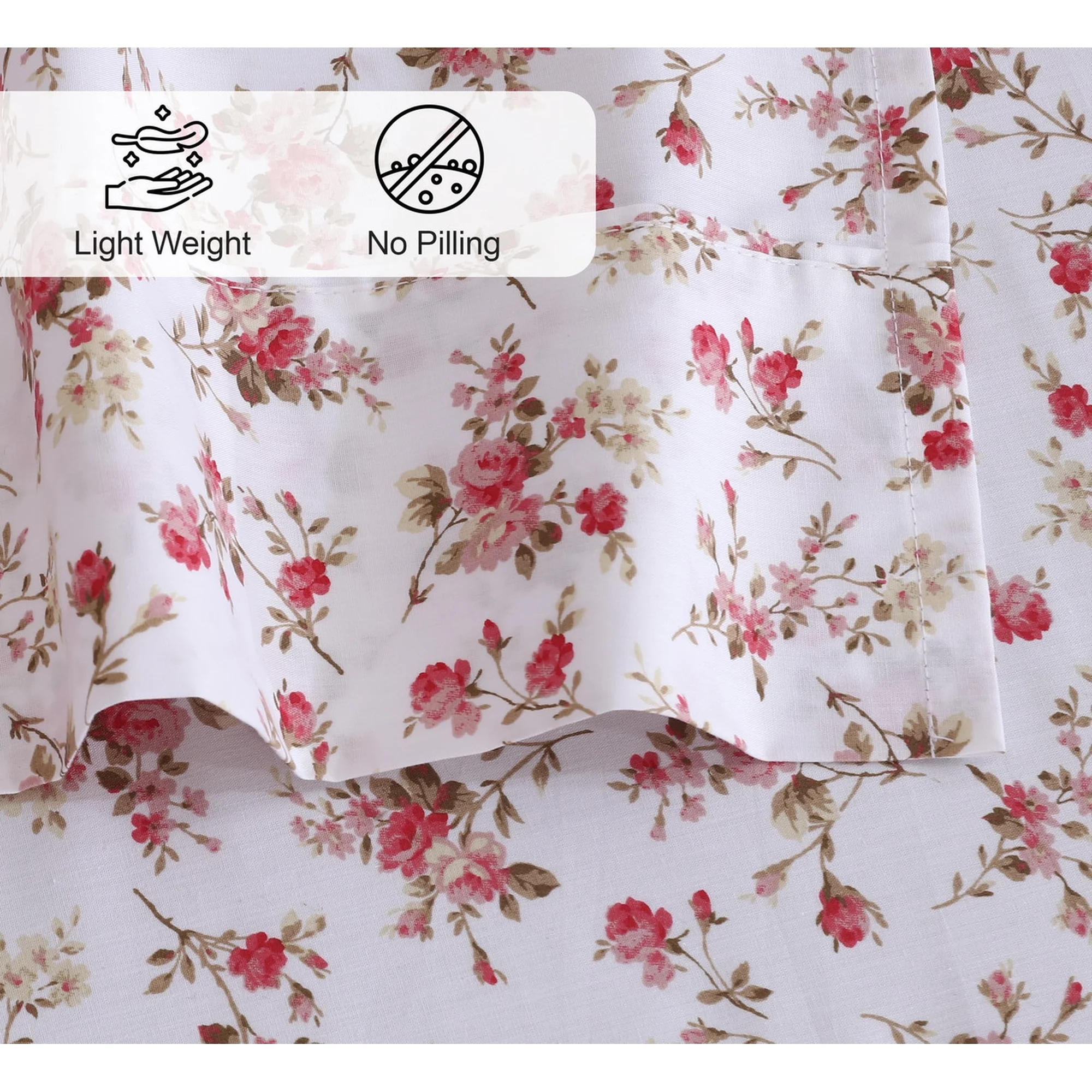 Ensemble de Draps 4 Pièces Ruvanti – 100% Coton Percale, Motif Floral Bouquet, Frais, Respirant et Durable, Taille King – Image 3