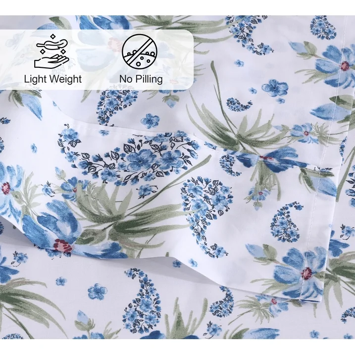 Ensemble de Draps 4 Pièces Ruvanti - 100% Coton Percale, Motif Floral Paislyona, Frais, Respirant et Durable, Taille King – Image 6