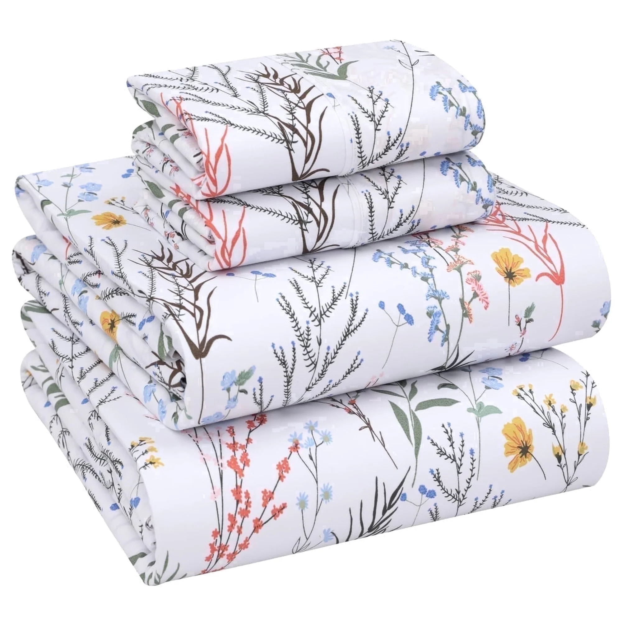 Ensemble de Draps 4 Pièces Ruvanti - 100% Coton Percale, Motif Floral Aroma, Frais, Respirant et Durable, Taille King – Image 2