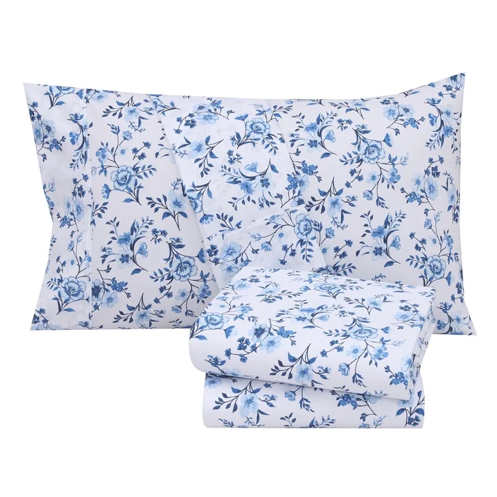 Ensemble de Draps 4 Pièces Ruvanti - 100% Coton Percale, Floral, Frais, Respirant et Durable, Taille King – Image 3