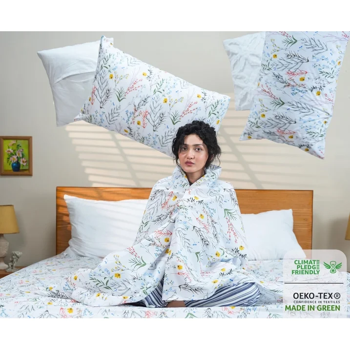 Ensemble de Draps 4 Pièces Ruvanti - 100% Coton Percale, Motif Floral Aroma, Frais, Respirant et Durable, Taille King – Image 4