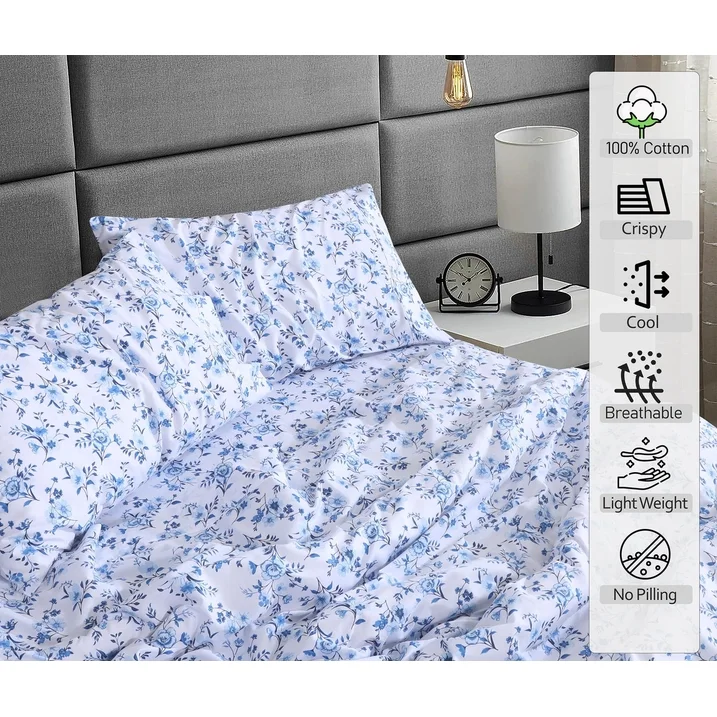 Ensemble de Draps 4 Pièces Ruvanti - 100% Coton Percale, Floral, Frais, Respirant et Durable, Taille King – Image 7