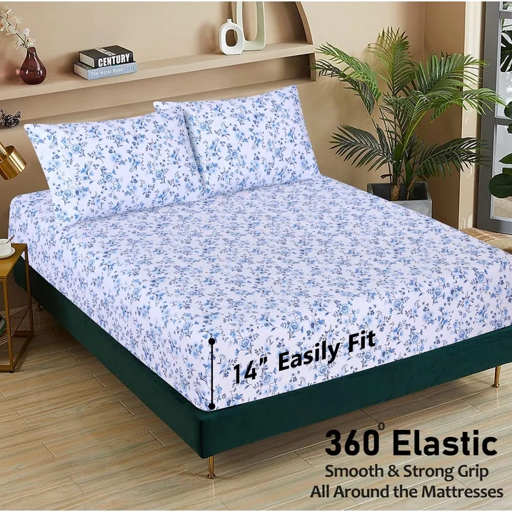 Ensemble de Draps 4 Pièces Ruvanti - 100% Coton Percale, Floral, Frais, Respirant et Durable, Taille King – Image 9