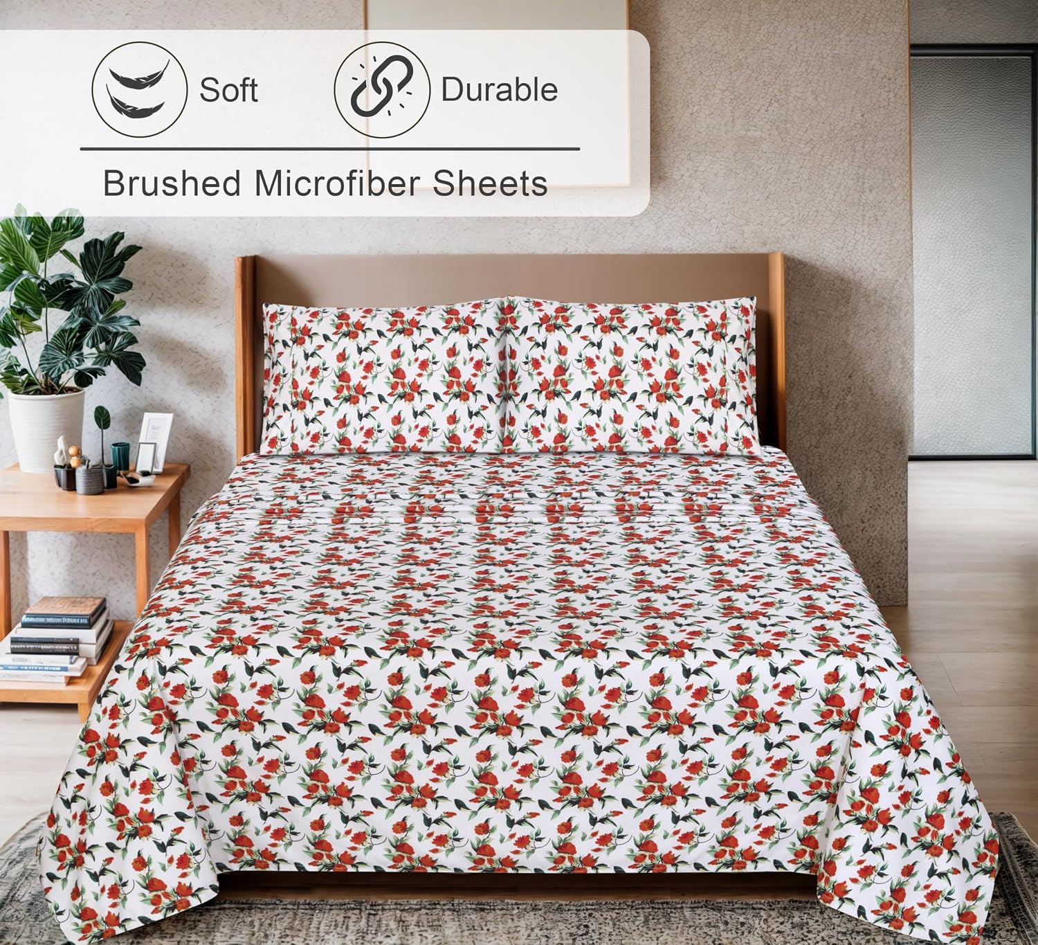 Ensemble de Draps 4 Pièces ZOYER - Motif Mustardly, Microfibre Brossée Ultra-Douce, Frais et Confortable, Taille King – Image 4