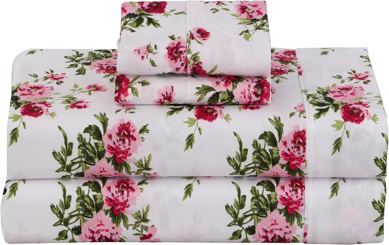 Ensemble de Draps 4 Pièces ZOYER - Motif Rosa Vegetation, Microfibre Brossée Ultra-Douce, Frais et Confortable, Taille King – Image 9