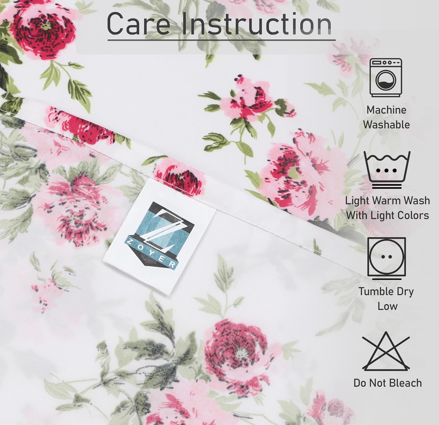Ensemble de Draps 4 Pièces ZOYER - Motif Rosa Vegetation, Microfibre Brossée Ultra-Douce, Frais et Confortable, Taille King – Image 5