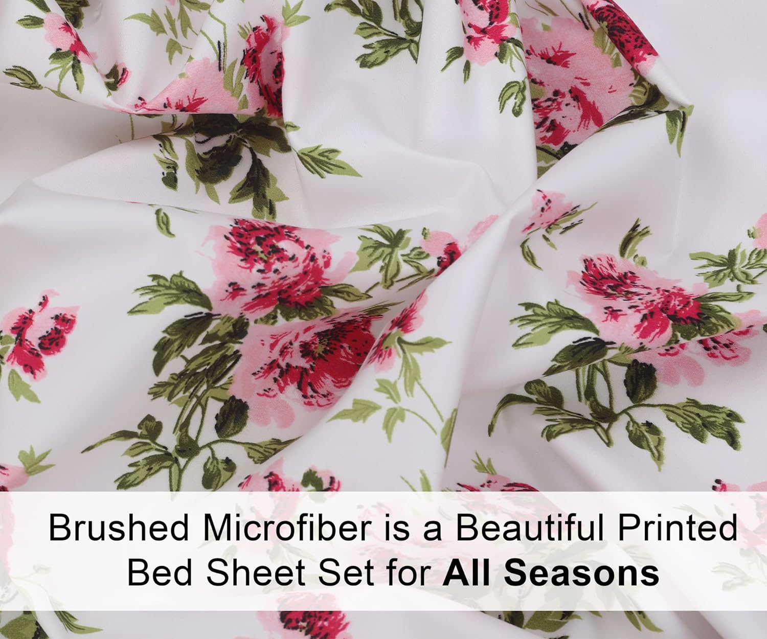 Ensemble de Draps 4 Pièces ZOYER - Motif Rosa Vegetation, Microfibre Brossée Ultra-Douce, Frais et Confortable, Taille King – Image 6