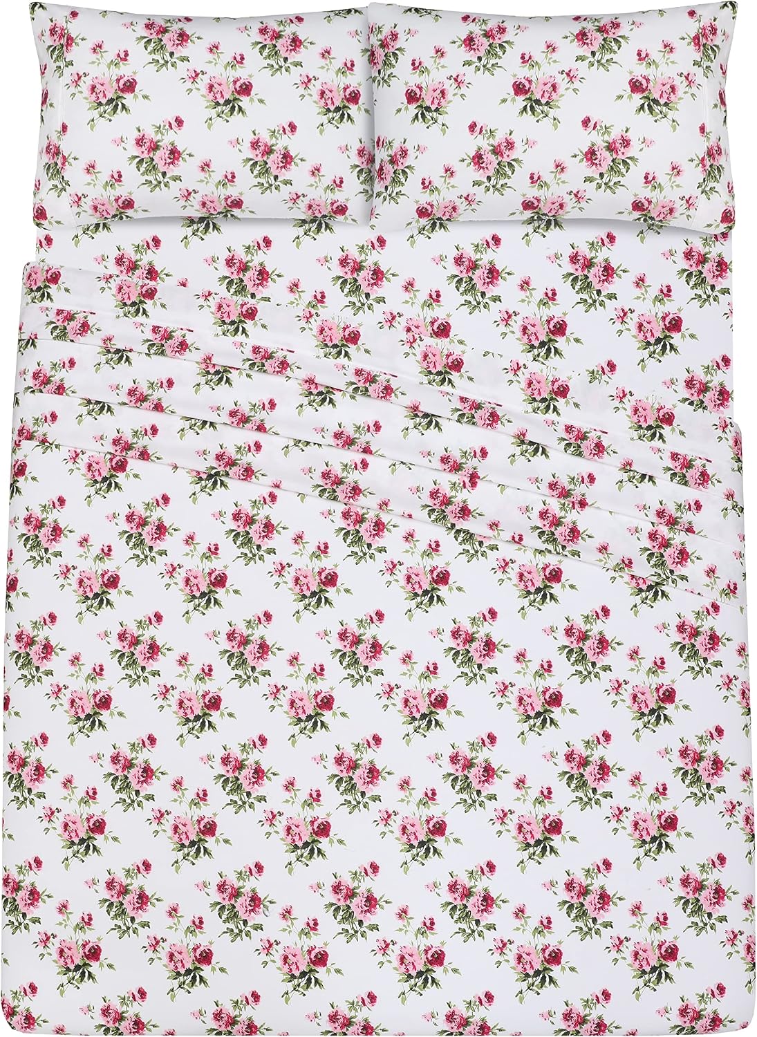 Ensemble de Draps 4 Pièces ZOYER - Motif Rosa Vegetation, Microfibre Brossée Ultra-Douce, Frais et Confortable, Taille King – Image 8