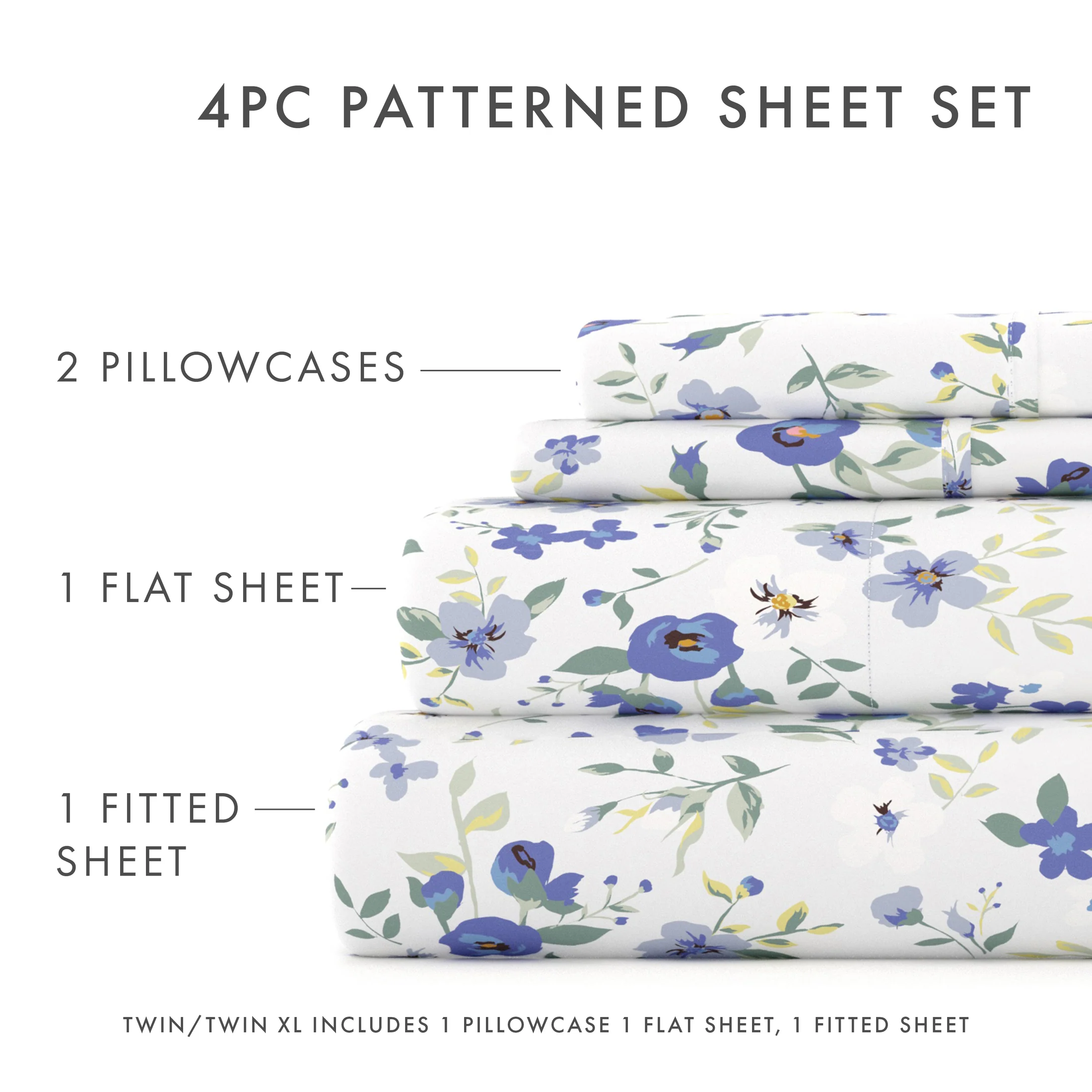 Ensemble de draps 4 pièces IEnjoy Home - Motifs Floraux Bleu Clair, Douceur Microfibre, Résistant et Confortable, Taille Full – Image 7