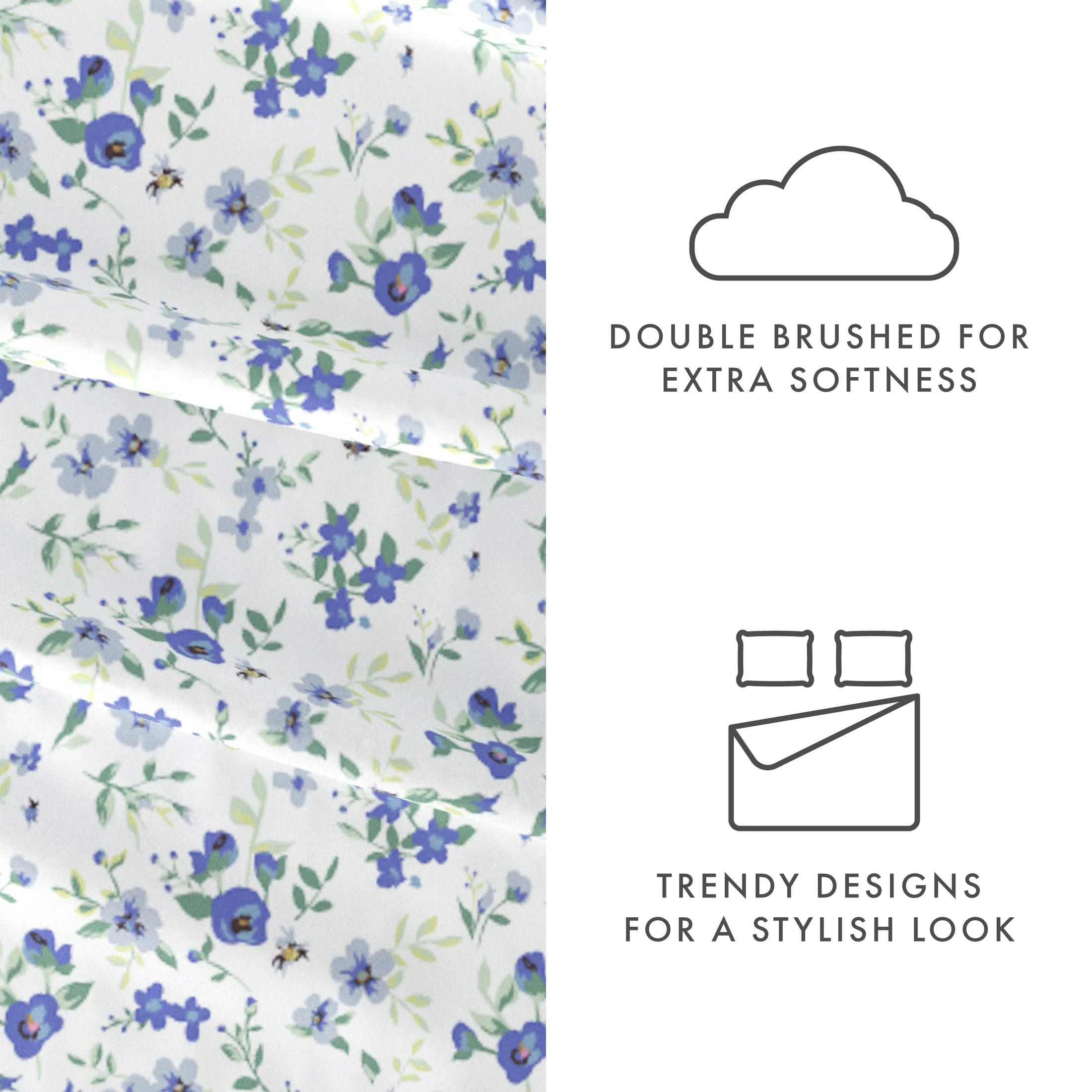 Ensemble de draps 4 pièces IEnjoy Home - Motifs Floraux Bleu Clair, Douceur Microfibre, Résistant et Confortable, Taille Full – Image 6