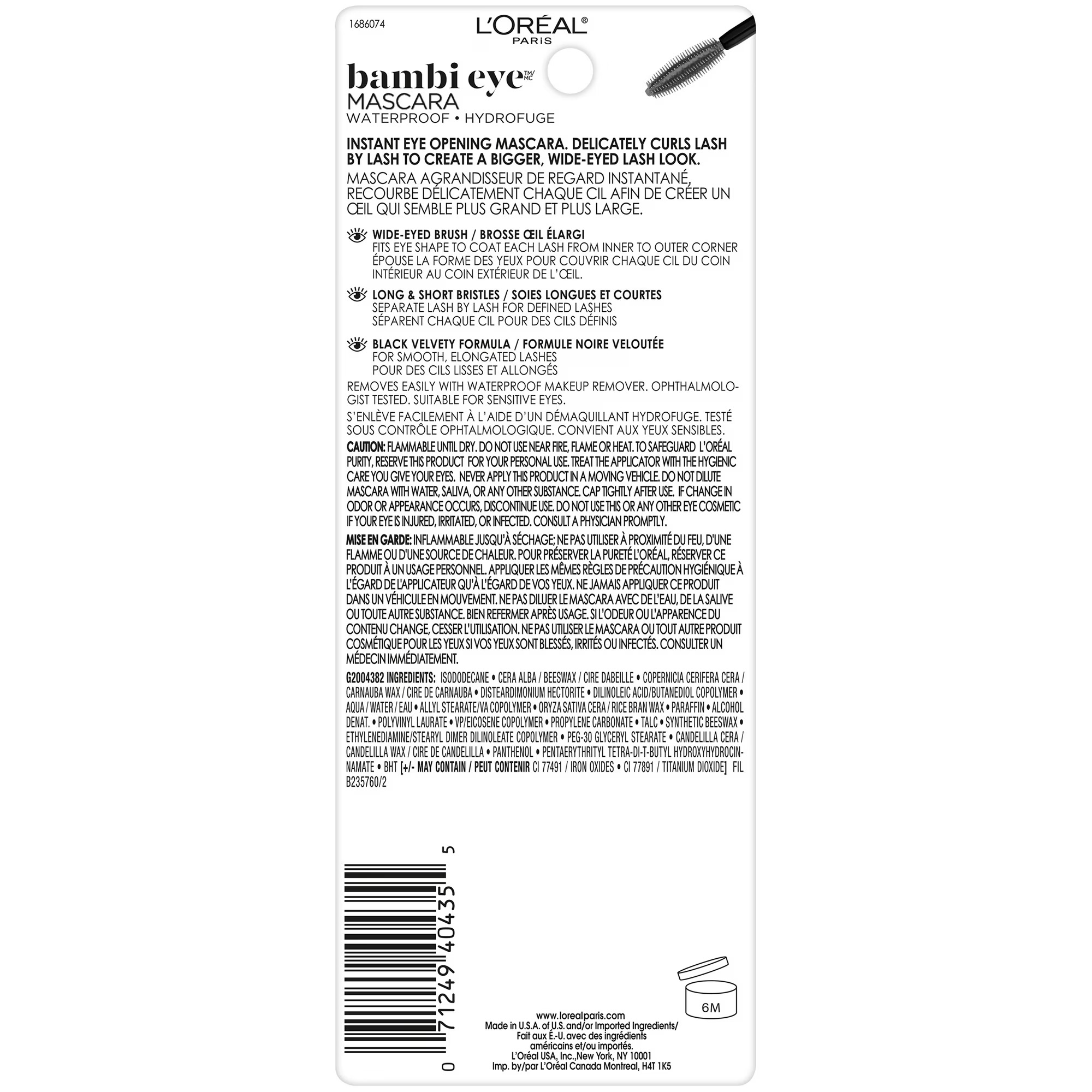 Mascara Waterproof L'Oréal Paris - Bambi Eye, Teinte Blackest Black, Volume Cils de Biche et Longue Tenue, 6,2 ml – Image 12