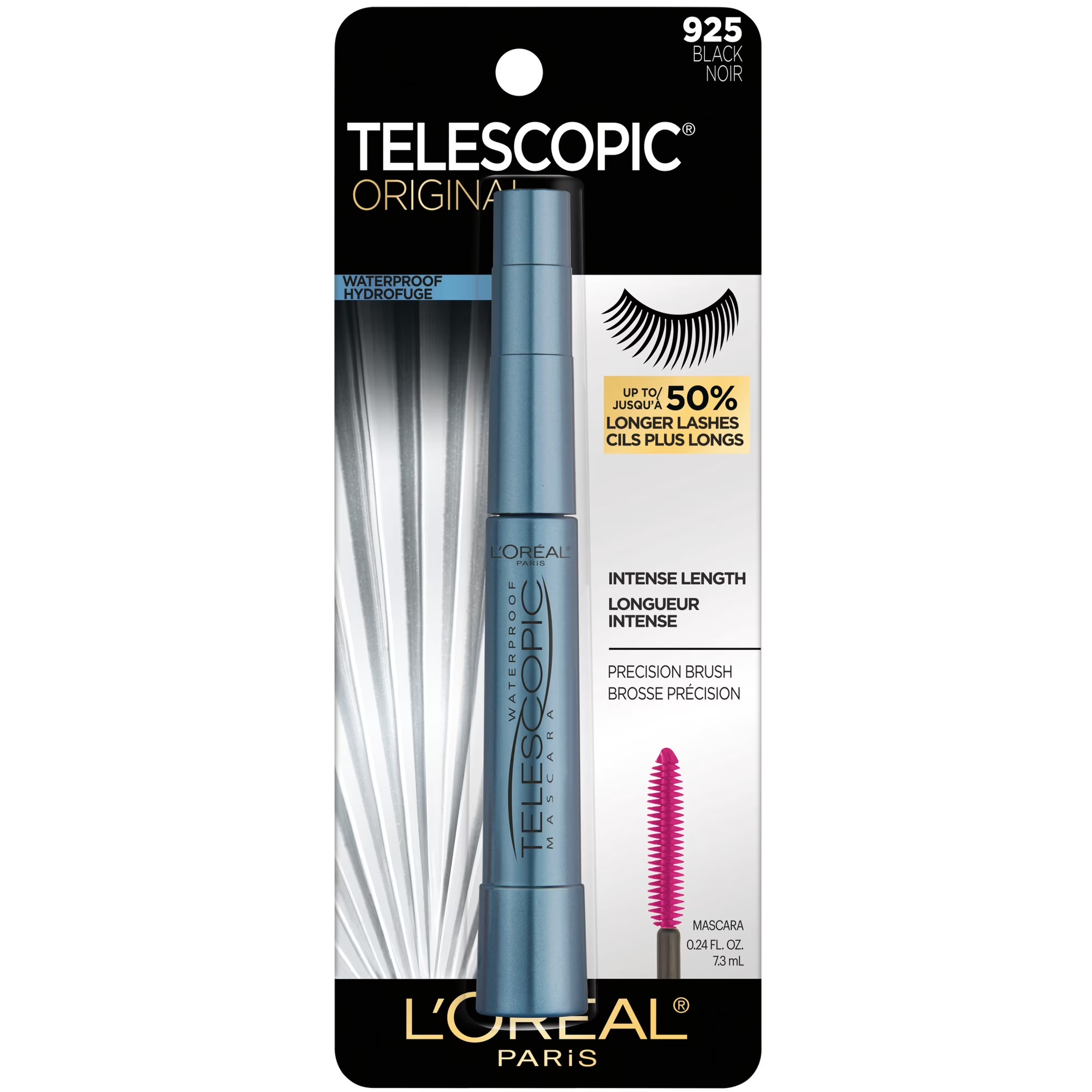 Mascara Waterproof L'Oréal Paris - Telescopic, Teinte Black, Allongement Extrême, Haute Précision, 8 mL