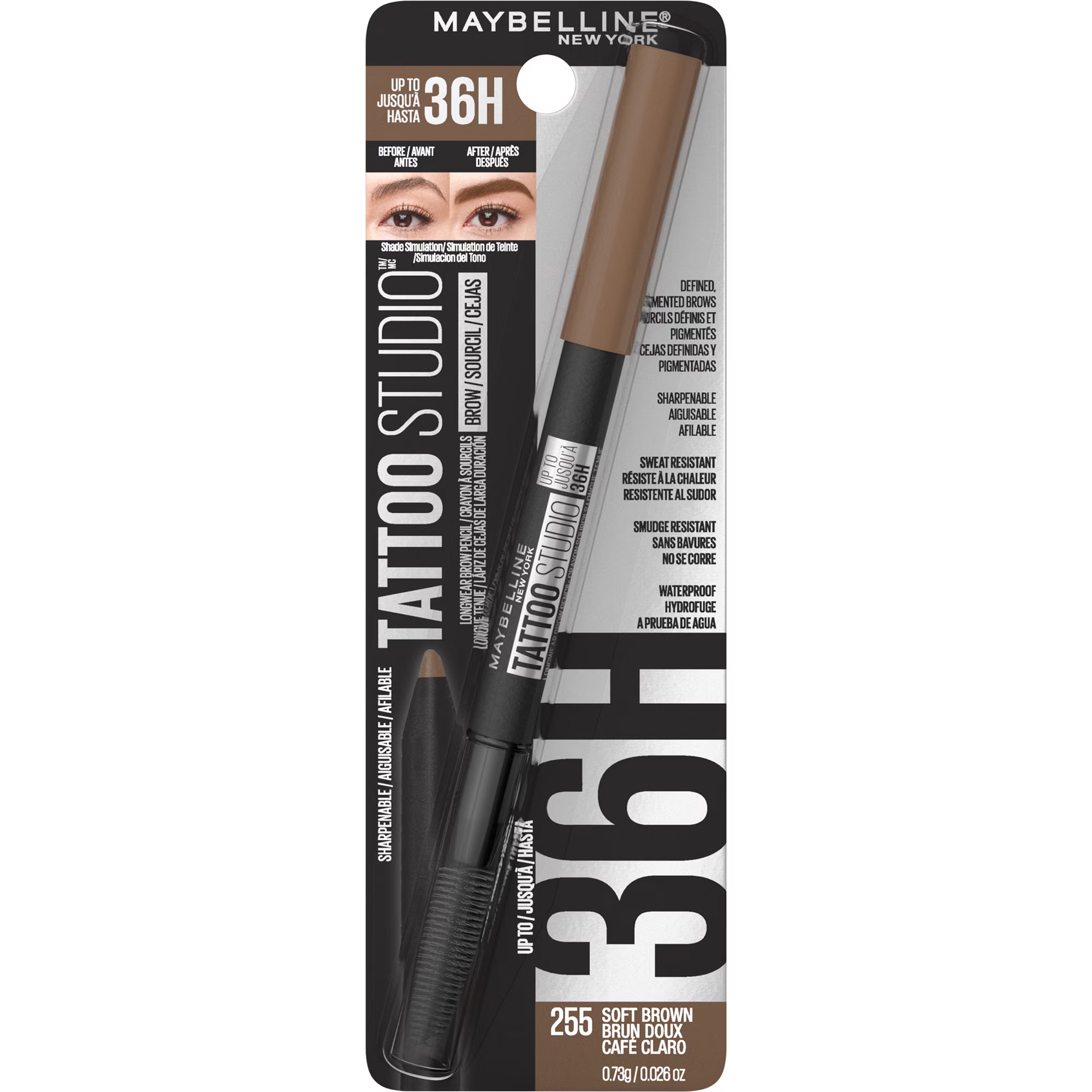 Crayon à Sourcils Pigmenté Maybelline Tattoo Studio - Teinte Soft Brown, Tenue Extrême 36H