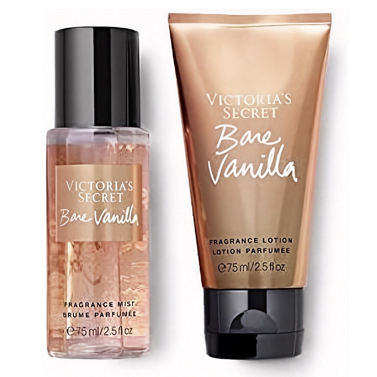 Duo Victoria's Secret - Brume Parfumée et Lait Corps Bare Vanilla, Notes Vanillées Gourmandes, 75 mL